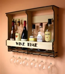 Wall Mounted Wine Rack Bottle and Glass Holder Shelf S0000190 file cdr and dxf pdf free vector download for Laser cut