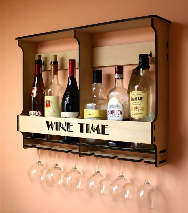 Wall Mounted Wine Rack Bottle and Glass Holder Shelf S0000190 file cdr and dxf pdf free vector download for Laser cut