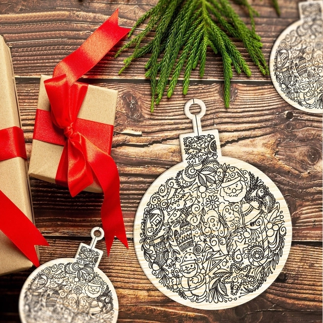 Wood engraved christmas ball ornament S0000776 file cdr and dxf pdf free vector download for Laser cut