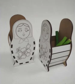 Wood engraved matryoshka doll pencil holder S0000777 file cdr and dxf pdf free vector download for Laser cut