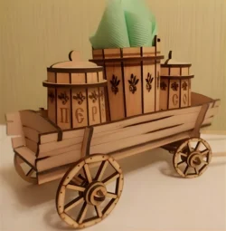 Wooden Cart Salt and Pepper Shaker with Napkin Holder S0000278 file cdr and dxf pdf free vector download for Laser cut