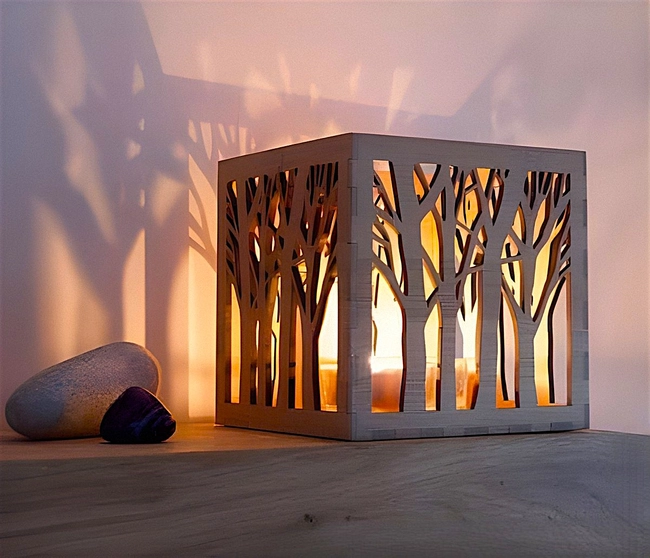 Wooden Tea Light Holder with Tree Pattern S0000130 file cdr and dxf pdf free vector download for Laser cut