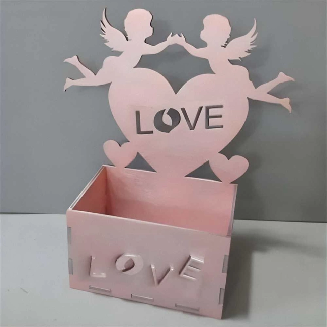 Wooden box with angels love heart gift box S0000709 file cdr and dxf pdf free vector download for Laser cut