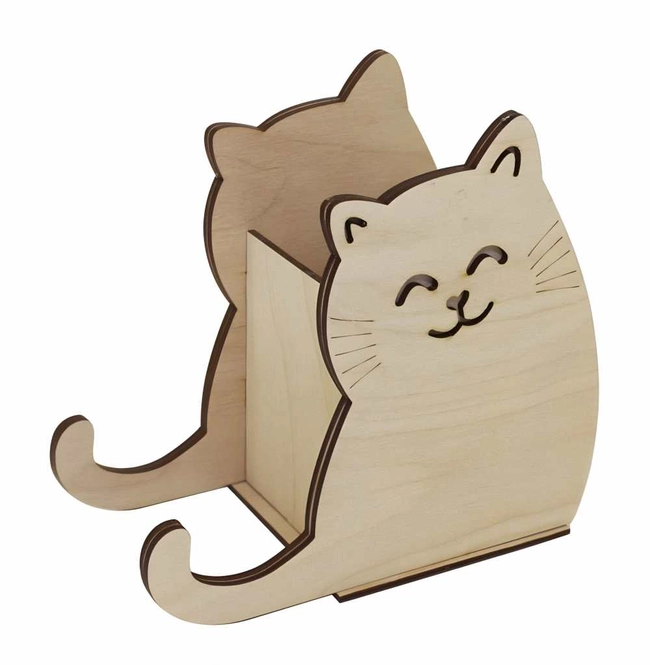 Wooden cat pen pot pencil stand S0000715 file cdr and dxf pdf free vector download for Laser cut