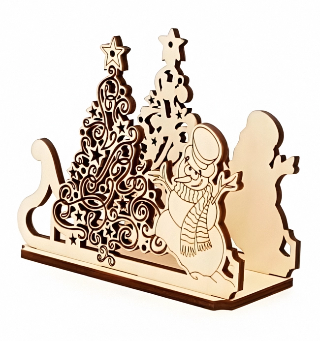 Wooden christmas tree snowman napkin holder S0000284 file cdr and dxf pdf free vector download for Laser cut