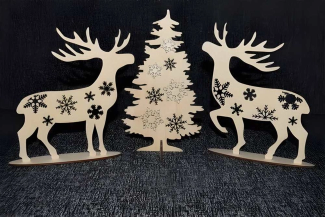 Wooden christmas tree with deers S0000719 file cdr and dxf pdf free vector download for Laser cut