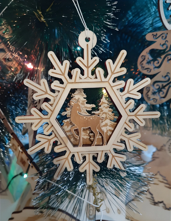 Wooden deer snowflakes christmas tree toys S0000290 file cdr and dxf pdf free vector download for Laser cut