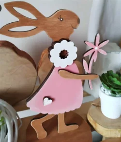 Wooden easter hare with flower 4mm 12cm S0000789 file cdr and dxf pdf free vector download for Laser cut