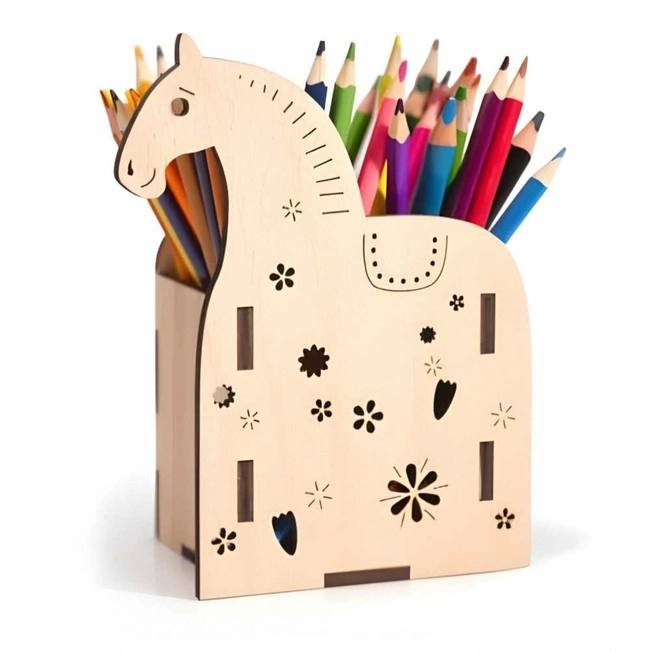 Wooden horse pen pencil holder S0000799 dxf pdf free vector download for Laser cut