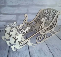 Wooden sleigh with reindeer christmas decoration S0000813 dxf pdf free vector download for Laser cut