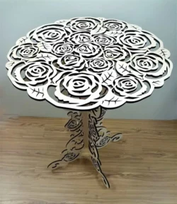 Wooden table with roses S0000765 file cdr and dxf pdf free vector download for Laser cut