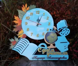 Wooden wall clock with leaves and globe gift for teachers S0000775 file cdr and dxf pdf free vector download for Laser cut