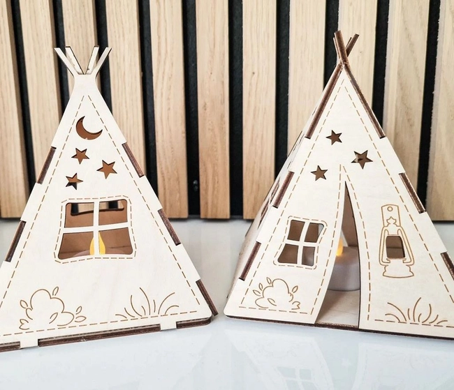 3D Wooden tent S0001255 file cdr and dxf pdf free vector download for Laser cut