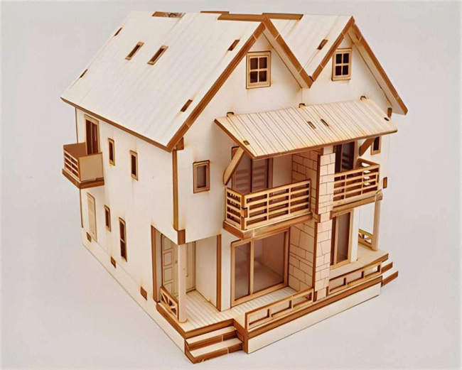 Fantasy villa duplex dollhouse 3d wooden puzzle S0001373 file cdr and dxf pdf free vector download for Laser cut