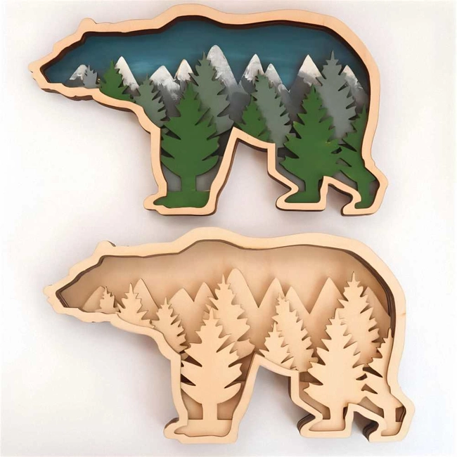 Layered Bear Decor With Mountains And Trees S0001197 File Cdr And Dxf 