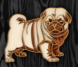 Layered pug dog E0023471 file cdr and dxf pdf free vector download for Laser cut