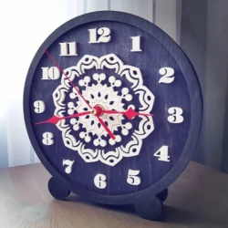 Mandala pattern wood clock for desk S0001207 file cdr and dxf pdf free vector download for Laser cut