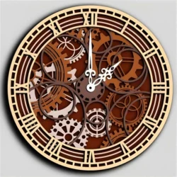 Multilayer wooden clock with gears S0001211 file cdr and dxf pdf free vector download for Laser cut