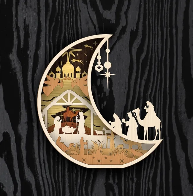 Nativity moon multilayers E0023479 file cdr and dxf pdf free vector download for Laser cut