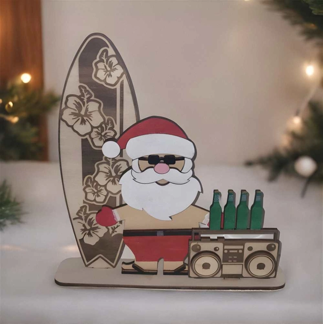 Santa claus with surfboard christmas decoration S0001469 file cdr and dxf pdf free vector download for Laser cut