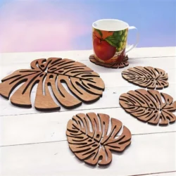 Wood coaster with monstera leaf design for coffee mugs S0001231 file cdr and dxf pdf free vector download for Laser cut