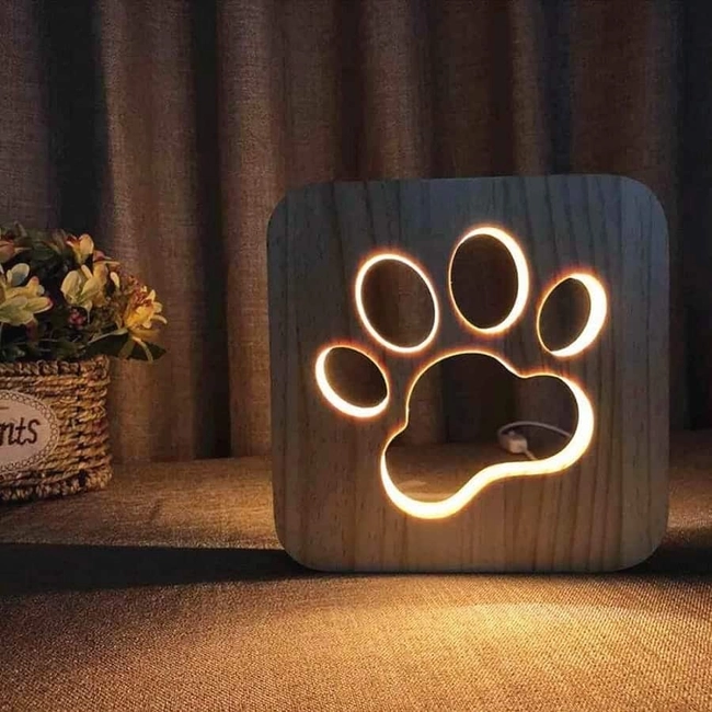 Wooden dog paw led lamp for kids bedroom lase S0001246 file cdr and dxf pdf free vector download for Laser cut