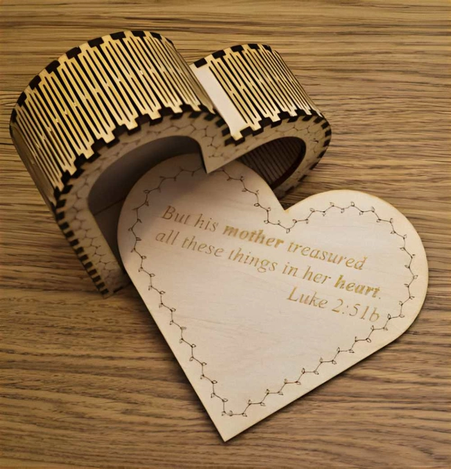 Wooden heart shaped trinket box S0001545 file cdr and dxf pdf free vector download for Laser cut